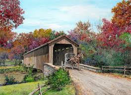 Pencil Drawings of Fall Scenes | autumn s glory by paul mcgehee this scene  depicts a crisp fall day in ... | Autumn scenes, Covered bridges, Scenes