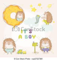 Baby Hedgehog Set For Baby Shower Or Baby Arrival Cards In Vector