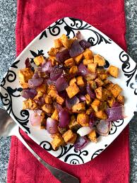 roasted sweet potatoes and red onions