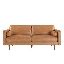 Mid Century Faux Leather Straight Sofa