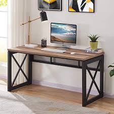 Desks that mix wood and metal are the epitome of industrial inspired design. Amazon Com Bon Augure Industrial Home Office Desks Rustic Wood Computer Desk Farmhouse Sturdy Metal Writing Desk 60 Inch Vintage Oak Kitchen Dining
