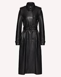 Pleated Leather Trench Coat Trench