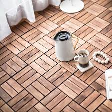 siavonce 12 in x 12 in square acacia wood interlocking flooring tiles checker pattern tiles brown 10 pack