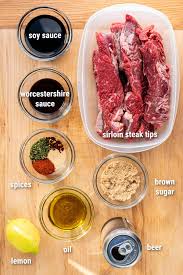 marinated steak tips with beer teriyaki