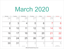 march 2020 calendar printable with