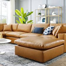 Living Room With Tan Leather Sofa