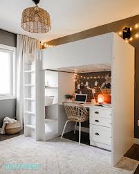 room makeover with loft bed desk