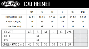 hjc c70 helmet size chart