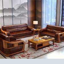 modern style teak wood leatherite sofa