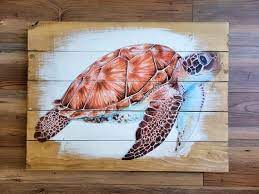 Wood Pallet Style Loggerhead Turtle Art