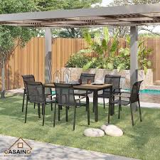 Black 7 Piece Wood Outdoor Dining Set