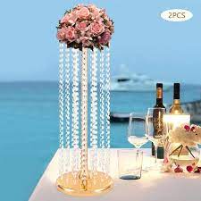 Gold Metal Crystal Flower Stand