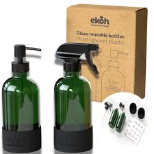 Green Glass Bottles Pump Spray 2pk