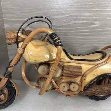 motorcycle folk art carved sculpture