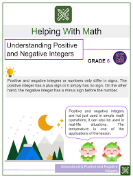 negative integers grade 6 math worksheets