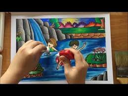 Kids can learn to color this underwater scene using oil pastels. Cara Gradasi Warna Menggunakan Oil Pastel Drawing Waterfall Youtube Seni Pastel Gambar Pastel Ide Menggambar