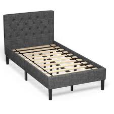 costway gray twin upholstered bed frame