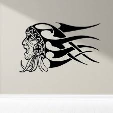 Native American With Tribal Art Headdress Decal Sold By Vinyl Disorder