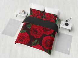 Red Roses Flowers Fl Black Bedding