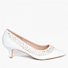 They'll add glamour to both day and. Paprika Kitten Heel Slip On Shoes With Laser Cut Detail White Pumps