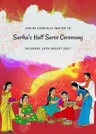 For a wedding invitation , you can have a mostly white color. Halfsaree Invitation Half Saree Function Online Invitation Card Half Saree