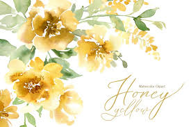 watercolor yellow flowers peonies