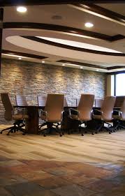 conference room with stone accent wall