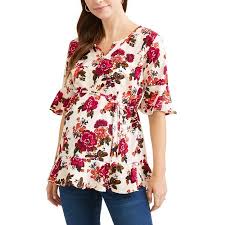Oh Mamma Maternity Ruffled Hem Slit Neck Tunic Top With Self Tie Available In Plus Size