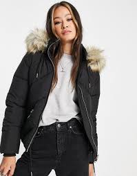 Top Padded Coat With Faux Fur Hood