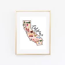 Art Print Cute California Map