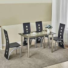 5 Piece Dining Table Set Black Glass 4