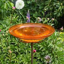 12 Tangerine Glass Birdbath With Garden