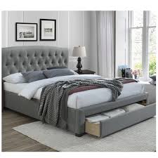 Tête de lit acacia pour lit l160 cm. Lit Contemporain En Tissu Gris 160 X 200 Cm Avec Tiroir De Rangement