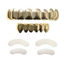 Free shipping for many products! Tsanly 24k Plated Gold Grillz 8 Teeth Mouth Top Bottom Set Hip Hop Bling Grills For Men Microfiber Cloth T8 B6 Chickadee Solutions