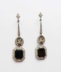 diamante and black stone drop earrings
