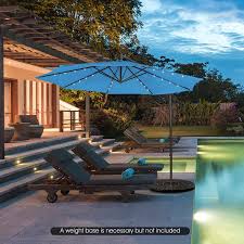 10 Feet Patio Solar Powered Cantilever Umbrella With Tilting System Blue Costway