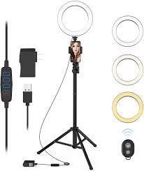 Amazon Com Selfie Ring Light With Tripod Stand And Phone Holder Led Circle Lights Halo Lighting For Make Up Live Steaming Photo Photography Vlogging Video