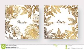 Gold Cards Templates For Wedding Stationery With Vintage Style Or