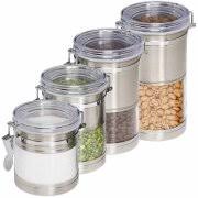 Kitchen canister with 3pc glass spice condiment jars sugar can food storage containers with wood lids and wooden spoon for coffee spice storage container. Oggi Acrylic Canister Set With Spoons 4 Pieces Walmart Com Walmart Com