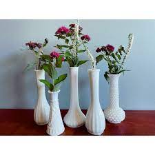 Vintage Milk Glass Vase Lot White Bud