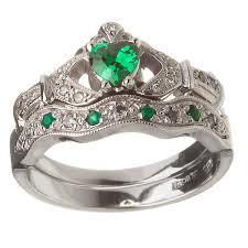 Platinum wedding ring sets for him and her | platinum. 14k White Gold Emerald Set Heart Claddagh Ring Wedding Ring Set