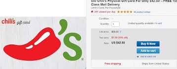You will need to have your card handy so keep. Ebay Chili S Gift Card Promotion 50 Gc For 42 50