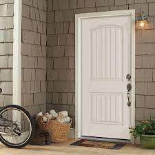 Masonite 32 In X 80 In Cheyenne 2 Panel Right Hand Inswing Primed Smooth Fiberglass Prehung Front Exterior Door With Brickmold Primed White