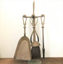 Antique Brass Fireplace Tool Set Solid