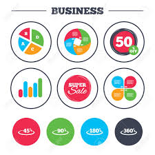 Business Pie Chart Growth Graph Angle 45 360 Degrees Icons