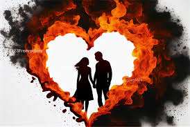 fire heart shape and couple white