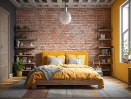 Yellow Bed And A Brick Wall