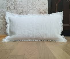 Linen Lumbar Pillow With Fringes Bench