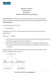 Chemical Reactions And Equations Class