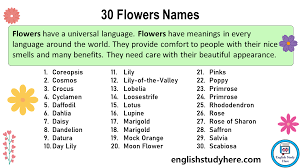 30 flowers names in english english